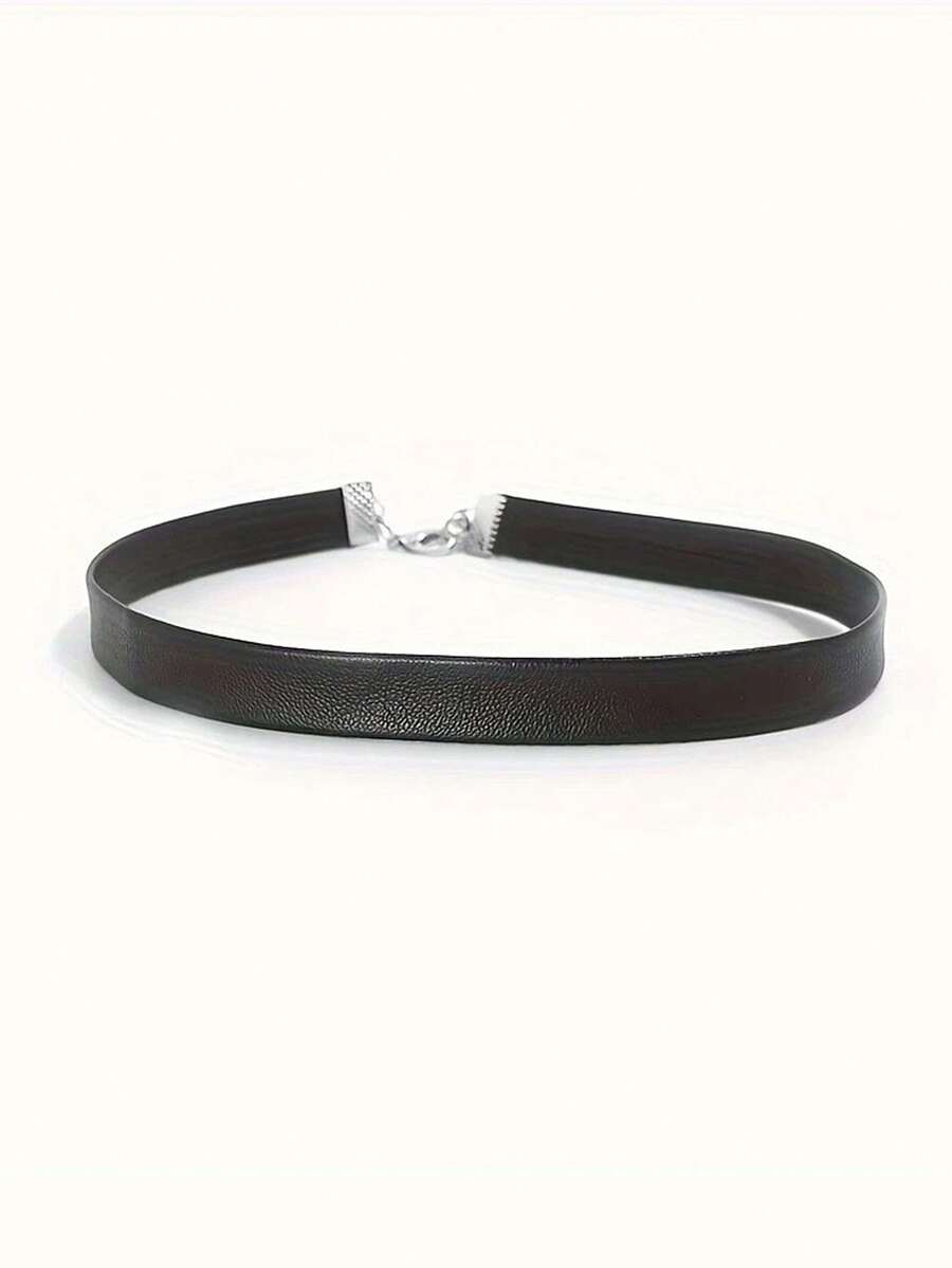1 chiếc vòng cổ choker ngắn bằng da PU màu đen phong cách Punk Gothic dành cho nữ, có thể cá nhân hóa. - Da đen - Xem 1