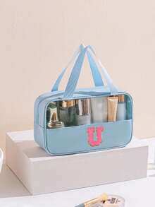 1pc Multi-Functional PVC Toiletry Bag, Transparent PVC Cosmetic Bag, Large Capacity Makeup Bag, DIY Letter Design Makeup Bag, Waterproof Travel Organizer Bag, Minimalist Letter Patch Travel Cosmetic Bag, Suitable For Cosmetics, Perfume, Beach, School, Bathroom, Festivals, Mother's Day, Christmas, Great Gift For Mom, Family, Friends - Multicolor - View 20