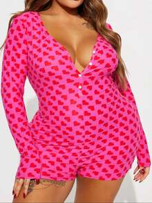 Womens Valentine's Day .Y Romper Y2k Heart V-Neck Shorts Jumpsuit One Piece Bodysuit Pjs Galentine  Pajama - 粉色 - 查看 3