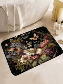 Thảm chùi chân hình chữ nhật họa tiết hoa và bướm, chất liệu giả len, có thể giặt máy, chống trơn trượt, mềm mại, dày dặn, thấm hút tốt, thân thiện với da, thích hợp cho nhà bếp, phòng giặt, phòng chơi game, hành lang, nhà nông thôn, sân hiên, ban công, hiên nhà. - Nhiều màu - Xem 3