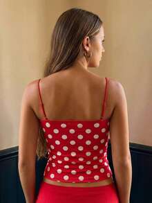 Women Camisole, Sleeveless Tops Dots Print Slim Fit Summer Vest Streetwear For Party Club Women's Black  White Large Polka Dot Spaghetti Strap Tank Top - Fitted Cropped Hem Stretchy Fabric Minimalist Versatile Casual Daily Wear(S-L) - 紅色 - 查看 6