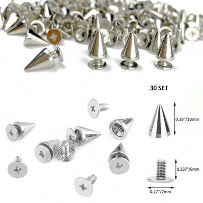 Tachuelas cónicas puntiagudas, tachuelas con tornillos, tachuelas cónicas con tornillos, adecuadas para manualidades de prendas, manualidades de cuero, manualidades DIY, tachuelas geniales, zapatos punk, ropa, bolsos, accesorios de moda punk y gótica, clavos decorativos, adecuados para ropa, bolsos, zapatos de cuero, artesanía de joyería punk rock