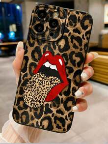 1pc Leopard Tongue UV Printed Anti-Drop Phone Case Compatible With Apple/ Galaxy - Black - View 2