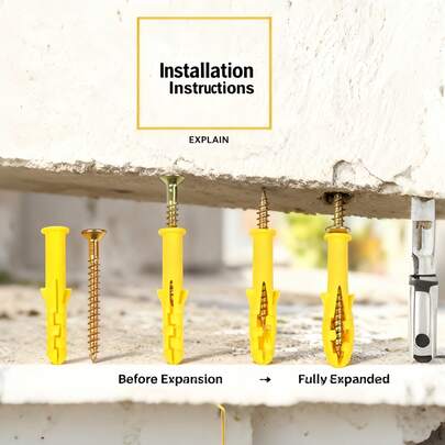 50pcs Wall Plugs And Brick Screws, Brick Plugs, Heavy Duty Plastic Expansion Anchors M8 (8*60mm) Set, For Securing Frames, Sockets, Shelves, Hooks