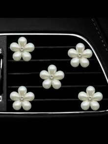 Water Drop Pearl Air Vent Decor, Rhinestone Daisy Petals Car Interior Decoration - Silver - View 9