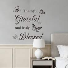 1pc Wall Sticker New Thankful Grateful Letter Butterfly Wall Sticker Study Bedroom Background Wall Sticker Painting - Multicolor - View 3