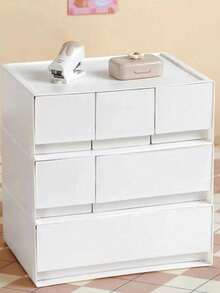 1pc 2/3 Drawer Desktop Storage Box, Plastic Organizer Box For Bathroom, Bedroom, Dorm, Makeup, Jewelry, Stackable - White - View 6
