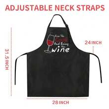 ZOORON Funny Black Chef Aprons For Men Adjustable BBQ Grill Kitchen CooFKing Aprons With Pockets, Grill Accessories,KisstheCookandBringHerWine - 親吻廚師並帶酒 - 查看 5