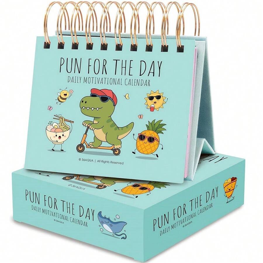 2026 Funny Pun Flip Calendar - Daily Tear-Off Desk Calendar with 365 New Puns Jokes - Humor Gift for Friends, Family, Coworkers - Punny Christmas Gift, Office Home Decor - Azul - Ver 1