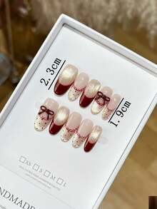 新年美甲 红色法式丝带波点设计美甲美甲用品 - 紅色 - 查看 5