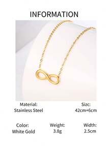 1 件不锈钢简约时尚百搭无限爱 8 吊坠项链，女式锁骨链，永恒爱情项链 - 金色 - 查看 4
