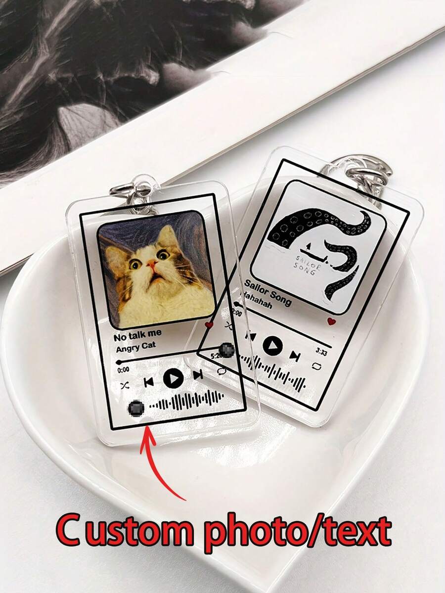 2D Personalized Acrylic Music Album Keychain With Lobster Clasp, Customizable With Photo And Song, Ideal Gift For Friends, Family, Couples On Birthday, Valentine's Day, New Year - Multicolor - View 1