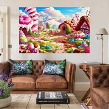 1 buc fundal peisaj de vis cu bomboane, înghețată, dulciuri, fundal fotografie cu acadele, casă cu tort, decor petrecere de ziua de naștere, recuzită pentru studio foto, decorare banner fundal