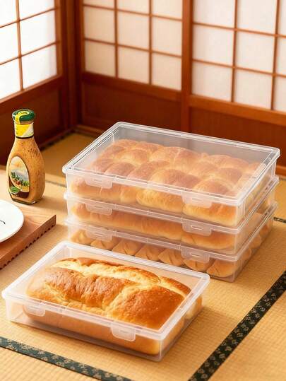 1pc Transparent Bread Box With Flip Cover, Dust-Proof Food Storage Container, Suitable For Kitchen, Refrigerator, Bakery, Snack, Large Capacity Multi-Size Food Organizer Box For Home, Restaurant