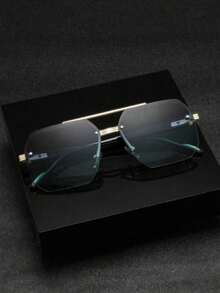 1 pieza Gafas de moda de metal con puente doble de estilo retro, versátiles para todas las estaciones - Multicolor - Ver 2