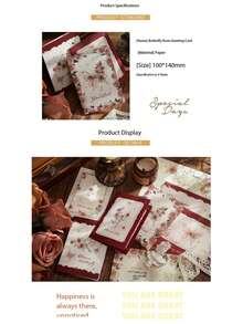 New Year, Valentine's Day, Thanksgiving, Mother's Day, Rose And Butterfly Retro Folding Greeting Cards, Gift Cards, Message Cards, Handwritten Floral Cards, General Holiday Greeting Cards. - Multicolor - View 10