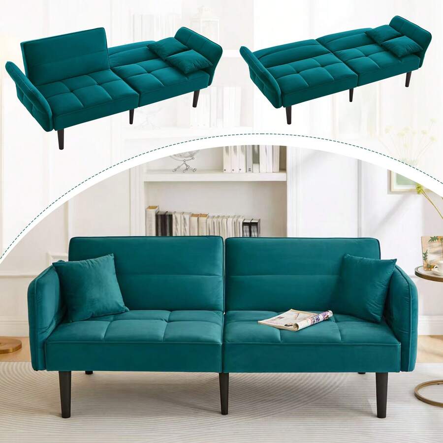 Adjustable 2-In-1 Sofa Bed – Two-Seater With Velvet Upholstery, Folding Armrests And A Sleeping Function, Ideal For Small Spaces