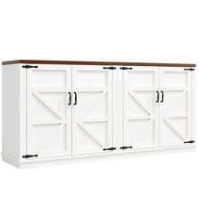 White Seitenschrank In Landhausstil Mit Vier Türen, Masse 160x40x85 Cm, 2 Höhenverstellbare Regale - Ideal As Aufbewahrungsschrank, Küchenschrank Or Anrichte - White + MDF + Metal - View 10