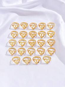 时尚奢华甜美田园风心形蕾丝镂空玫瑰双色26字母A-Z姓氏戒指，迷人装饰首饰 - 戒指 - 查看 7