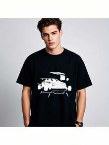 Camiseta Negra Estampada para Hombre - Estilo Casual de Calle - Negro - Ver 1