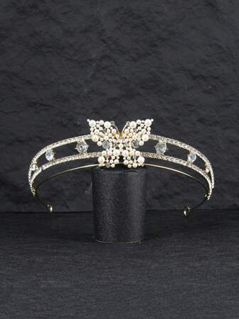 1pc Elegant Minimalist Rhinestone Butterfly Tiara, Suitable For Birthday, Gift, Formal Dress Accessory