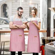 2 Pack Adjustable Bib Apron With 2 Pockets Chef CooFKing Kitchen Restaurant Aprons For Women Men,RedPinstripes - 紅色條紋 - 查看 6