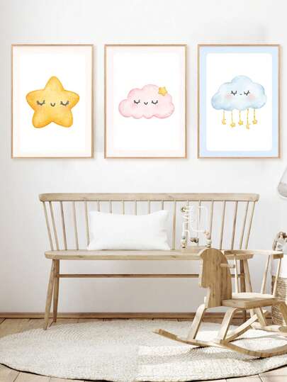 1pc Canvas Wall Art Skyline Nursery Wall Decoration-Clouds And Stars Baby Room Hanging Art-Soft Pink Nursery Decor-Minimalist Baby Room Art- Nursery Supplies Framed Baby Room Wall Art Perfectly Suited For Children's Room Decor, Playroom Decor Children's Room Decor Nursery Decor, Parenting Room Decor, Kindergarten Decor, Girls' Bedroom Girls' Room Decor Kids' Room Decor Boys' Bedroom Boys' Room Decor Girls' Bedroom Decor