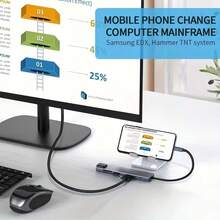 八合一 Type-C 擴充塢 - 支援 4K 高畫質電視輸出、USB 3.0 5Gbps SD/TF 讀卡機、RJ45 乙太網路埠、PD 100W USB-C 集線器，適用於硬碟、鍵盤、滑鼠、相機、印表機、網路攝影機及電子設備 - 銀灰色 - 查看 8