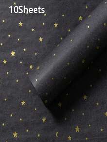 10/20 Sheets Of Gold/Black Moon And Star Patterned Tissue Paper | 20*27in Inches. Suitable For Valentine's Day, Wedding Season, Ramadan, Bouquet Wrapping, Gift Box Lining, Birthday Gift Wrapping, Crafts - Multicolor - View 8
