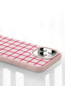 1pc Plaid Pattern, Large Hole Liquid Pink Shockproof Phone Protective Case, Silicone Material, Can Be Given As Holiday Gift, Compatible With IPhone Xs/Xsmax/Xr/11 12 13 14 15 16pro/Promax/14 15 16plus/17, Unisex - Multicolor - View 4