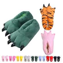 Winter Warm Soft Indoor Floor Slippers Women Men Shoes Paw Funny Animal Christmas Monster Dinosaur Claw Plush Home Random Lining - Màu đỏ, cỡ dành cho trẻ em. - Xem 2