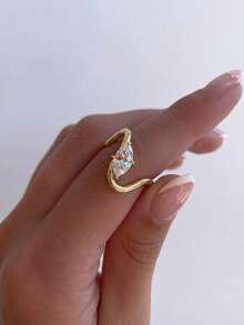 1pc 925 Sterling Silver Classic Arched Cubic Zirconia Ring, Unique Design And Exquisite Craftsmanship, Perfect For Galas, Gatherings And Parties - Elegant Jewelry, A Gift For Discerning Ladies - 隨形曲線馬眼 - 查看 5