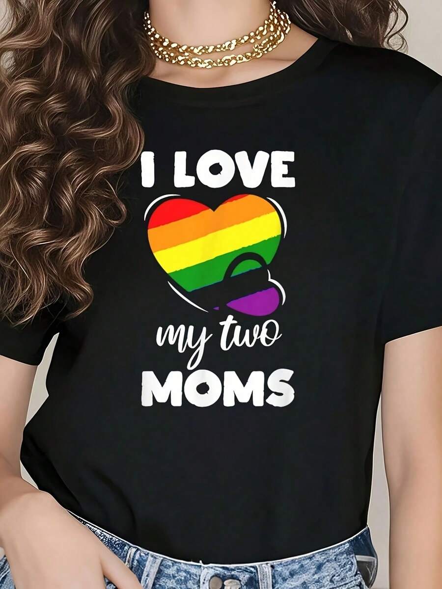 I Love My Two Moms Lesbian LGBT Pride T-Shirt - 黑色10 - 查看 1