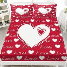 Red "Heart Print Bedding 3 PiecesSet - Valentine's Day Romantic Bed Linens, Perfect Gift For Her/Him - Multicolor - View 1