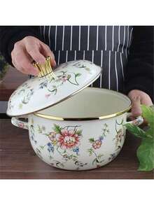 1个搪瓷陶瓷锅，双耳汤锅，带盖炖锅，不粘锅，适用于燃气灶和电磁炉，加厚搪瓷陶瓷汤锅，双耳搪瓷陶瓷锅，家用锅，烹饪锅，煎锅，面条锅