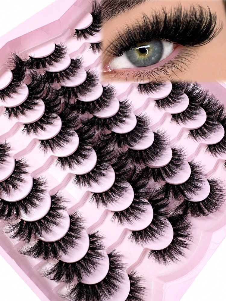 20Pairs False Eyelashes Manga Lashes Cat Eye Lashes Faux Mink Eyelashes Fox Eye Eyelashes Natural Full Lashes Cosplay Travel Essentials Makeup Tools-8031 - 黑色 - 查看 1