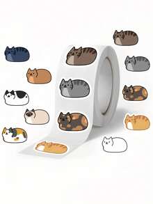 500张/卷 可爱猫咪贴纸 - 色彩鲜艳的动物图案（猫咪），适用于DIY手工、礼品、派对小礼物、吉他及手机装饰 - 自粘式，混色，纸质，猫咪主题礼品，手工用品，趣味贴纸，光面