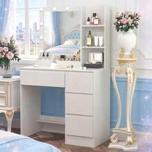 Large Dressing Table Dresser Vanity Set + 10LED Bulbs Mirror For Christmas Gifts - White - View 1