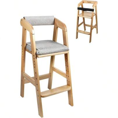 Wooden High Chair For Toddlers Adjustable Child Highchair Feeding Chair With Removable Cushion And Steps For Dining Eating Studying