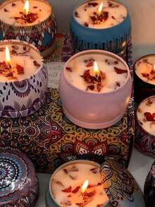 Scented Candle Set, Comes With Colorful Gift Box, Assorted Fragrance Combinations, Aromatic And Concentrated Scent, Smokeless, Long Burning Time - An Ideal Christmas Gift For Family And Friends, Also Suitable As Wedding, Birthday, Holiday, Wedding Anniversary, Home Fragrance Candle, Unisex Candle Gift For Birthday, Christmas, Yoga Bath, Valentine's Day, Can Be Used For Home And Hotel Decoration, Vintage Pattern Design, Soy Wax Material - Multicolor - View 2
