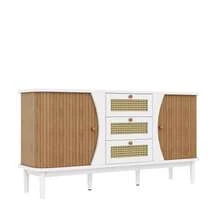 Sideboard, Rattan Chest Of Drawers, Chest Of Drawers With Sliding Doors, Adjustable Shelves, Curved Top - White - View 8
