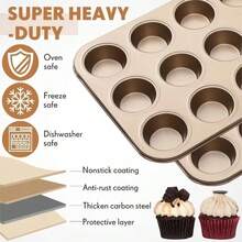 1入組鬆餅盤 12 杯形蛋糕盤不粘布朗尼烘焙用具鬆餅罐杯形蛋糕托盤廚房烤箱用烤盤 - 灰色 - 查看 10