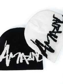 1pc/2pcs/3pcs Letter Knit Hat, Jacquard Knit Hat, Fashion Street Riding Gift, Great Choice For Men And Women, Acrylic Knit Hat, All Seasons - A - View 9