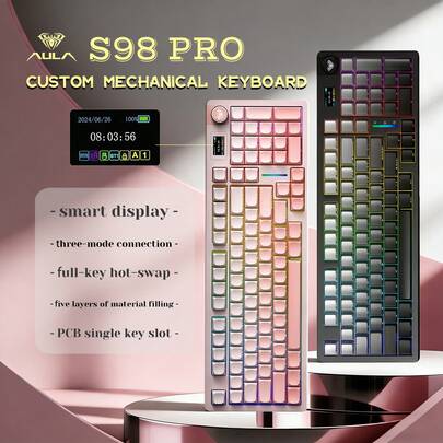 AULA S98 Pro Wireless Mechanical Keyboard With Knob, Supports Bluetooth 5.0/USB-C/2.4GHz, Linear Switches, Hot-Swappable, RGB Backlit Gaming Keyboard For Laptop, Desktop, Gaming Console, Tablet