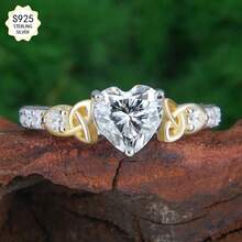 1.2克拉 7.0毫米 莫桑石心形925纯银高品质女士订婚戒指，5.2克，完美的圣诞节/生日/周年纪念礼物 - 銀色 - 查看 6