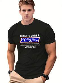 1PC Men's Plus Size Hungry Grab A Scripture T Shirt Matthew 5 6 Christian Faith Quote Religious Gift Apparel - 黑色 - 查看 2
