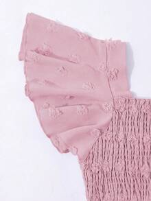 Tween Girl Casual Elegant Off-Shoulder Floral Embroidered Ruffle Sleeve Dress, Spring/Summer - Pink - View 3