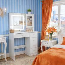 White Dressing Table With LED Lighted Mirror Makeup Desk 5 Drawers Vanity Table - White - View 8