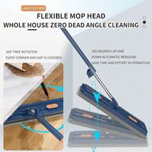 2025 New Large Flat Mop With 6 Reusable Mop Head Dry And Wet Flat Mop And Bucket Set Adjustable Handle Self Wringing Flat Mops 360 Rotation Flat Mop Blue With 6pcs Mop Head - 藍色帶6個拖把頭 - 查看 4