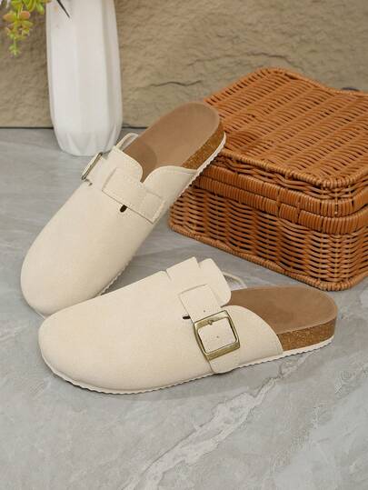Retro Buckle Slip-On Mules For Teens & Kids, Korean Version Soft Bottom Slouchy Flat Slides, Spring 2025 New Arrival